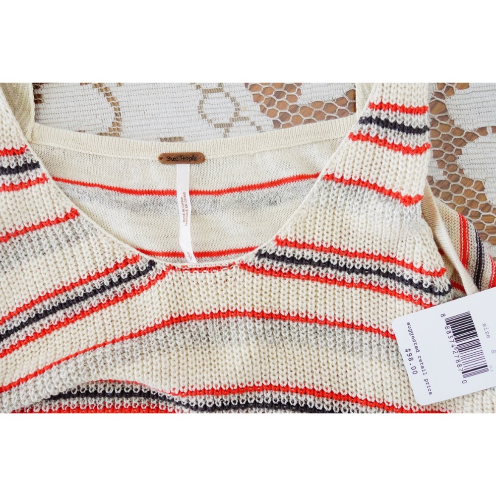 Free People Ivory Striped Oversized Tank sz S NWT - Picture 4 of 4
